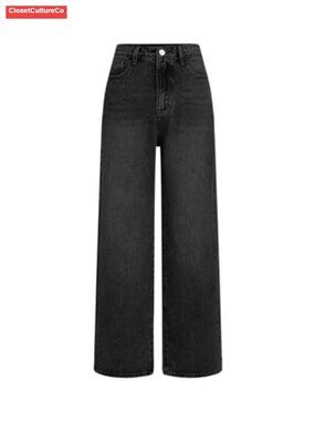 High Waisted Wide Leg Cropped Jeans No Stretch Denim Pants